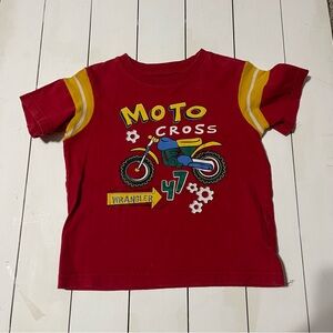 Red and yellow vintage 90s Wrangler Motocross baby tee #90sbaby #wrangler